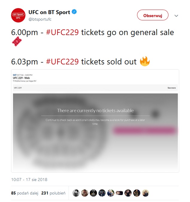 UFC 229 bilety